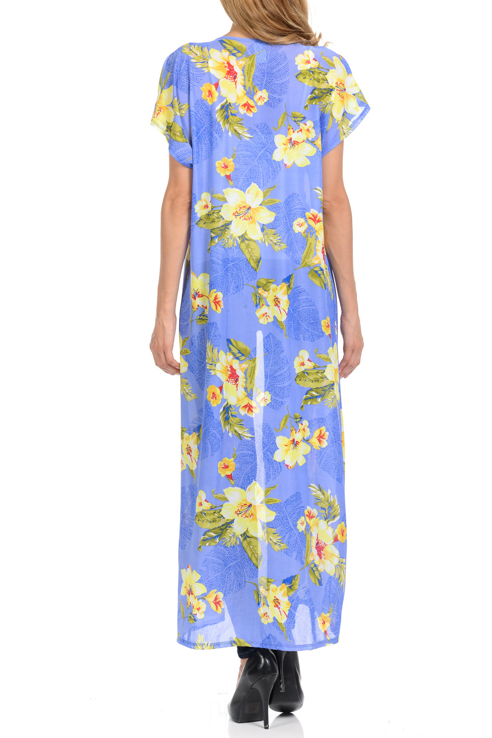 Ivay Women's Floral Kimono Cardigan - Short Sleeve Duster Cover Up For Beach Or Casual Wear