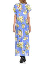 Women Long Cardigan See through Maxi Beach Cover Ups Trendy Fashion -Blue Flower Printed Cardigan