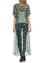 Women's Long maxi Cardigan See through beach cover up Trendy Fashion item Four seasons -Black Flower Printed Mesh Cardigan