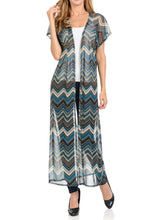 Women's Long maxi Cardigan See through beach cover up Trendy Fashion -Zigzag Printed Mesh Cardigan