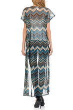 Women's Long maxi Cardigan See through beach cover up Trendy Fashion -Zigzag Printed Mesh Cardigan