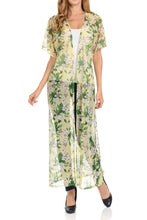 Women Long Cardigan See through Maxi Beach Cover Ups Trendy Fashion -Yellow Flower Printed Cardigan