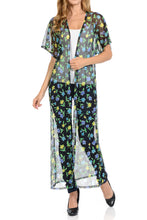 Women's Long maxi Cardigan See through beach cover up Trendy Fashion item Four seasons -Black Flower Printed Mesh Cardigan