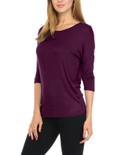 Women T-Shirts Super Soft Rayon Jersey Knit Top  3/4 Dolman Sleeves- 14 Color Variety -Eggplant