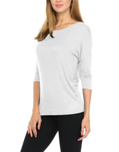 Women T-Shirts Super Soft Rayon Jersey Knit Top  3/4 Dolman Sleeves- 14 Color Variety -White