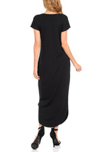 Women Maxi Dress with two side pockets Round Neck  Dolman Black Long Dress for Women