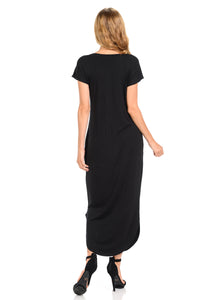 Women Maxi Dress Comfortable with Pockets Round neck Black Long Dresses