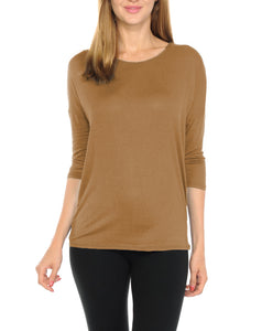 Women T-Shirts Super Soft Rayon Jersey Knit Top  3/4 Dolman Sleeves- 14 Color Variety -Sea Sand