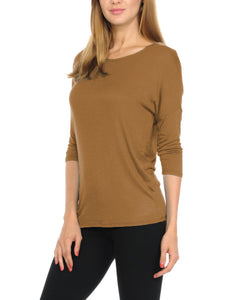 Women T-Shirts Super Soft Rayon Jersey Knit Top  3/4 Dolman Sleeves- 14 Color Variety -Sea Sand