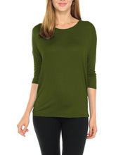 Women T-Shirts Super Soft Rayon Jersey Knit Top  3/4 Dolman Sleeves- 14 Color Variety -Olive