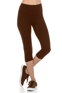 bluensquare LEGGINGS for Juniors High Waist Premium Soft Stretched Regular One Size-Brown Capri