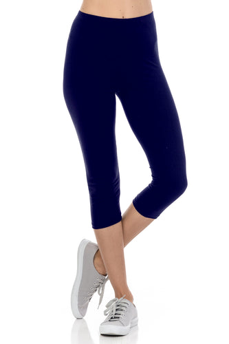bluensquare LEGGINGS for Juniors High Waist Premium Soft Stretched Regular One Size-Navy Capri