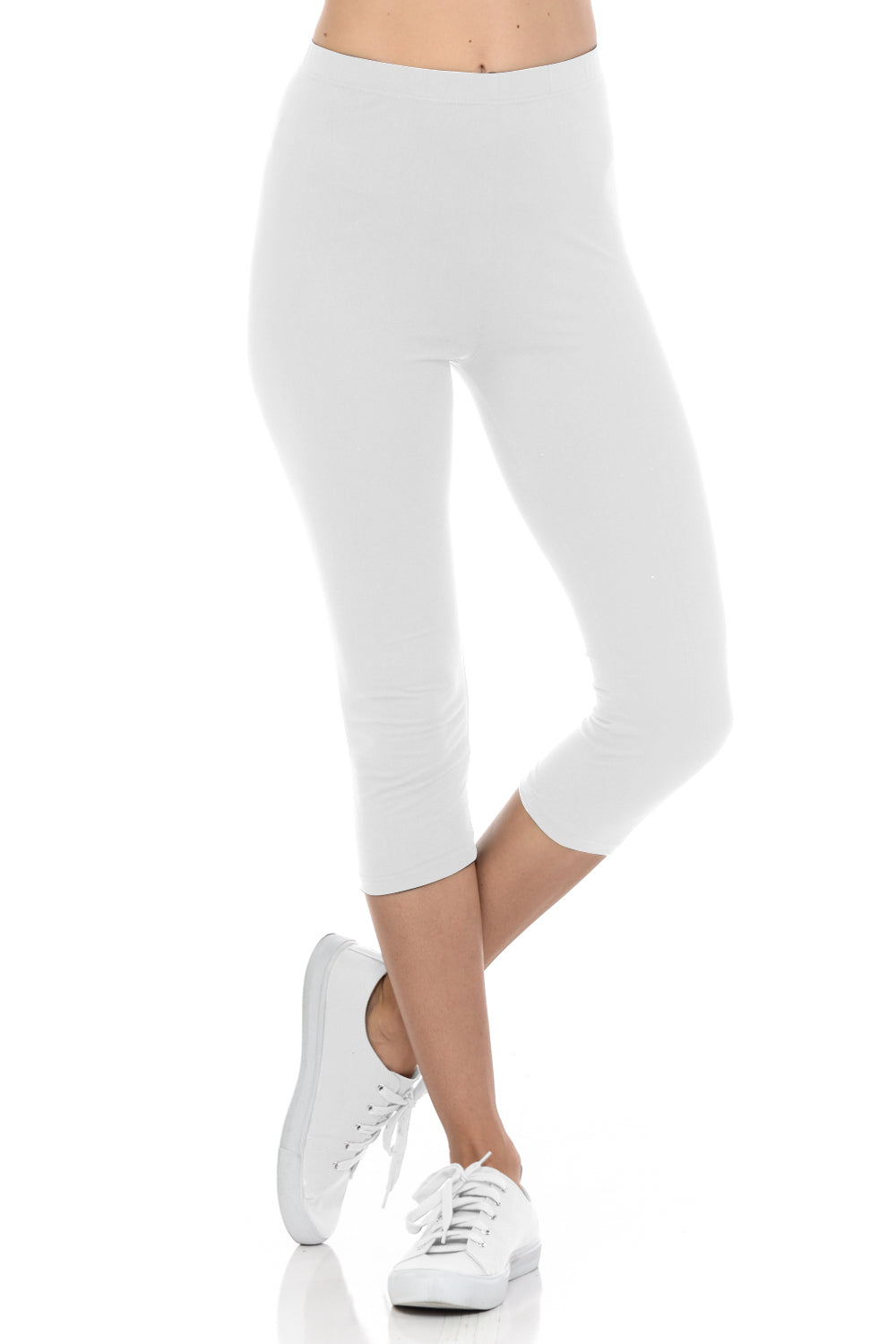 bluensquare LEGGINGS for Juniors High Waist Premium Soft Stretched Regular One Size-White Capri