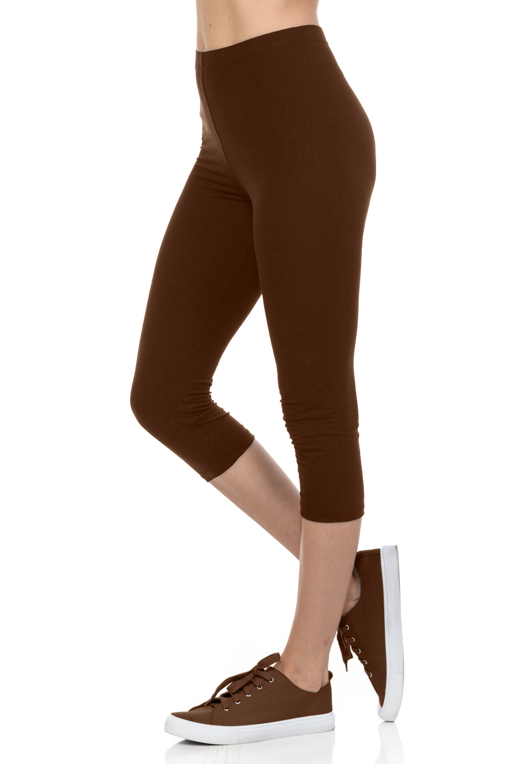 bluensquare Women's Plus Size Capri Leggings Premium Soft and Stretched Cropped legging- Brown