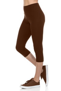 bluensquare LEGGINGS for Juniors High Waist Premium Soft Stretched Regular One Size-Brown Capri