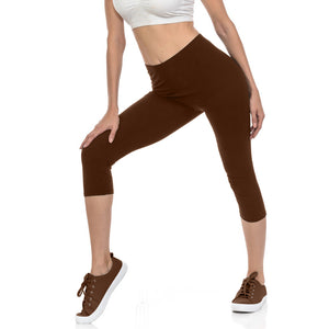 bluensquare Women's Plus Size Capri Leggings Premium Soft and Stretched Cropped legging- Brown