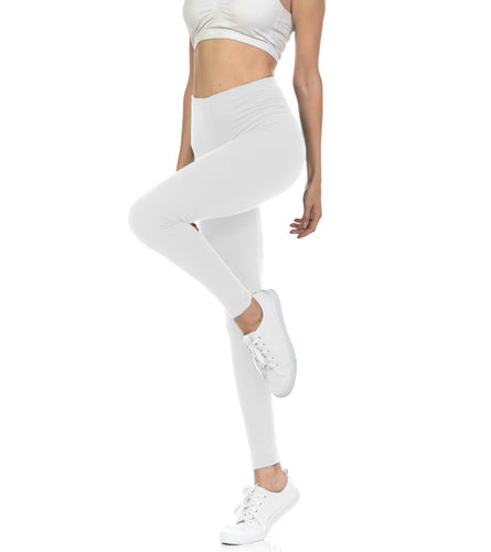 bluensquare Women's Plus Size Leggings High Waist premium soft brushed Full Length -White