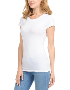 bluensquare Women's Top with Short Sleeves Basic Tee Shirts Round Neck White Large