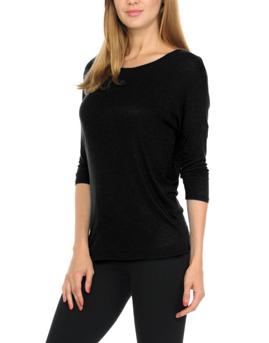 Women T-Shirts Super Soft Rayon Jersey Knit Top  3/4 Dolman Sleeves- 14 Color Variety -Black